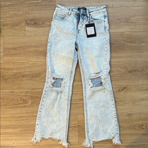 Stylish Light Blue Distressed Flare Jeans